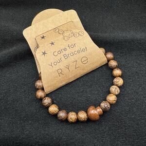RYZE Beaded Bracelet Mushroom Brown Wood Round Bead